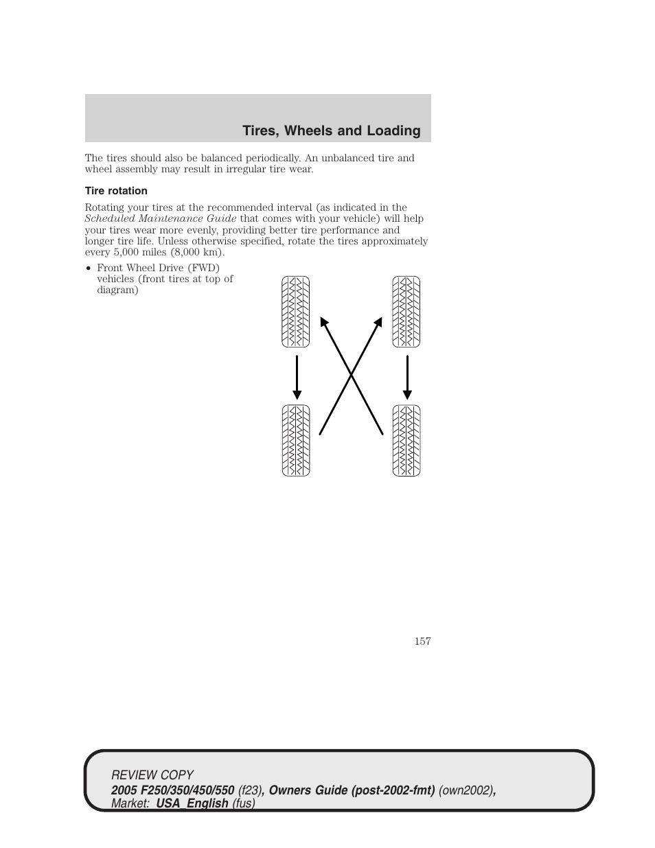 Tires, wheels and loading | FORD 2005 F-550 v.1 User Manual | Page 157 / 304