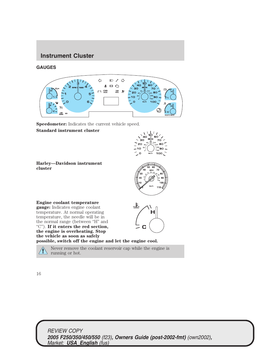 Instrument cluster | FORD 2005 F-550 v.1 User Manual | Page 16 / 304