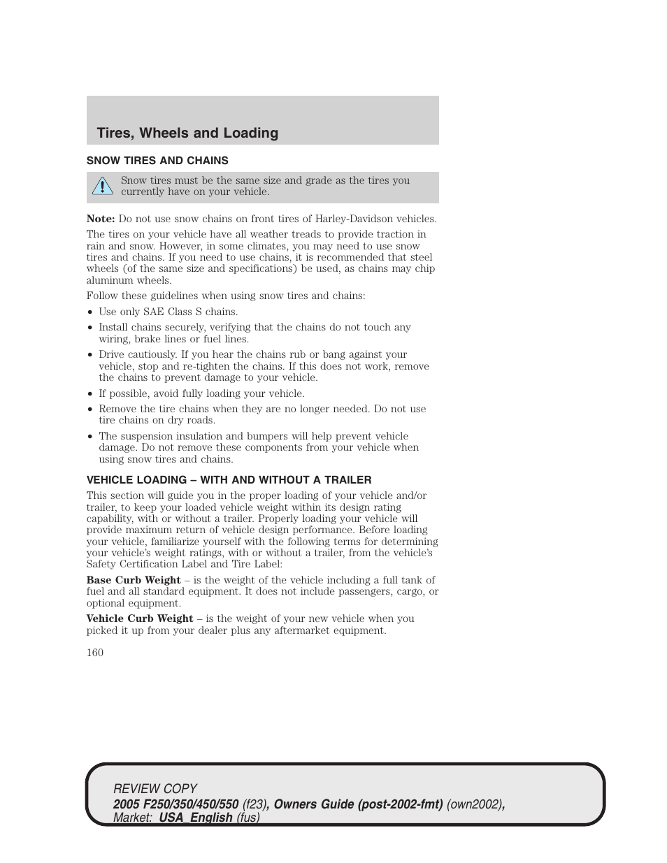 Tires, wheels and loading | FORD 2005 F-550 v.1 User Manual | Page 160 / 304