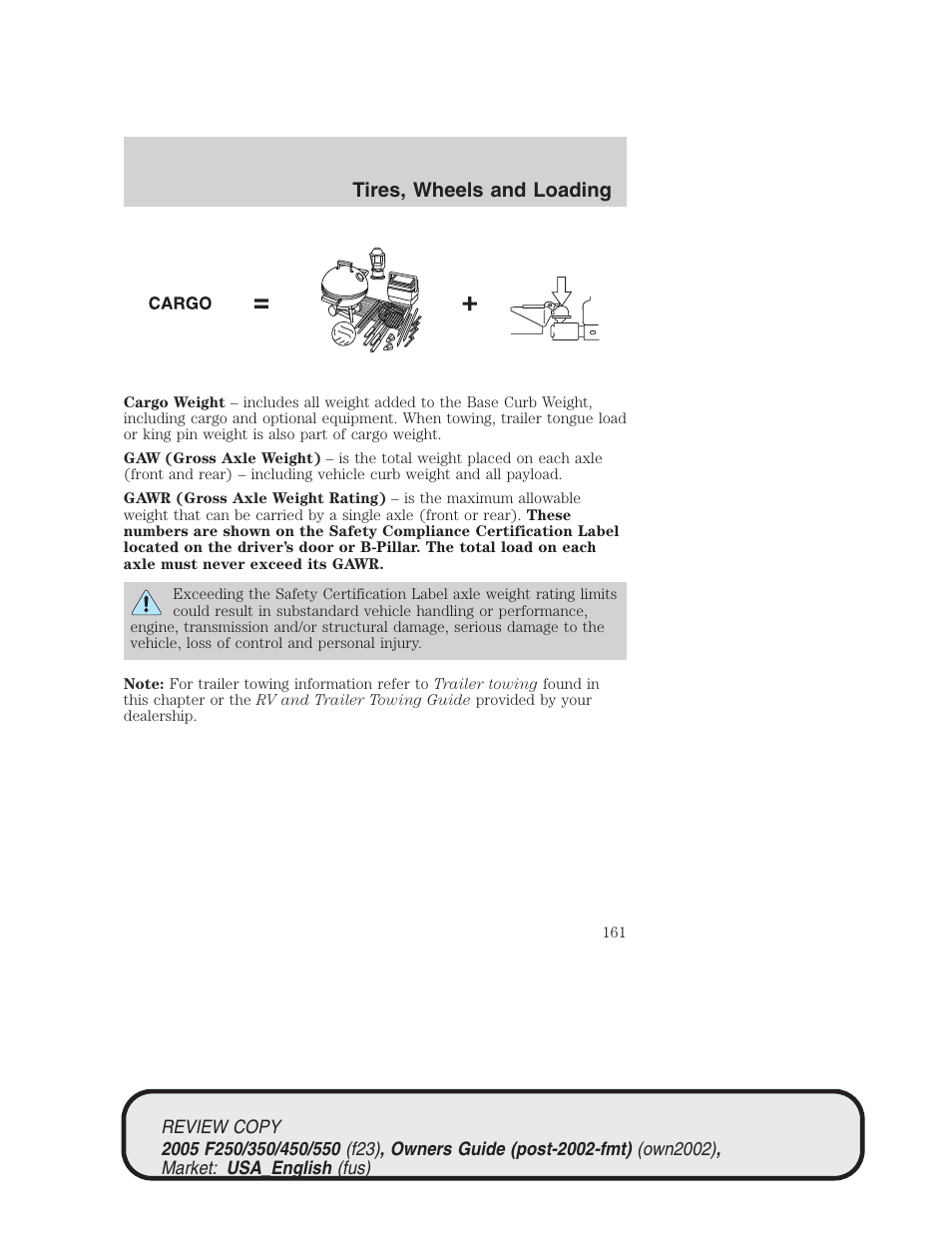 Tires, wheels and loading | FORD 2005 F-550 v.1 User Manual | Page 161 / 304