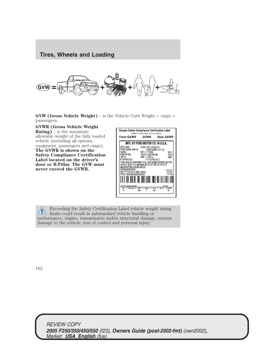 Tires, wheels and loading | FORD 2005 F-550 v.1 User Manual | Page 162 / 304