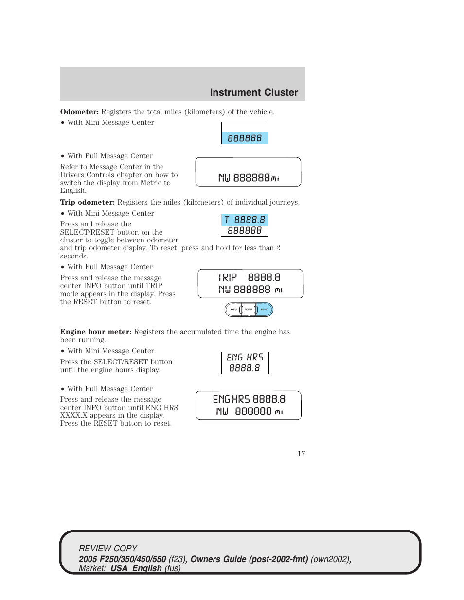 Instrument cluster | FORD 2005 F-550 v.1 User Manual | Page 17 / 304