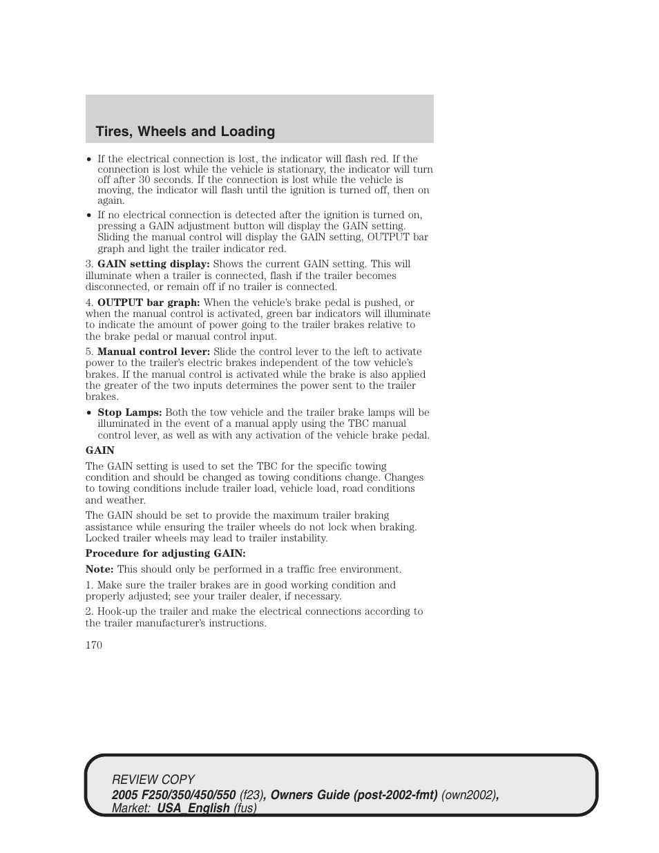 Tires, wheels and loading | FORD 2005 F-550 v.1 User Manual | Page 170 / 304