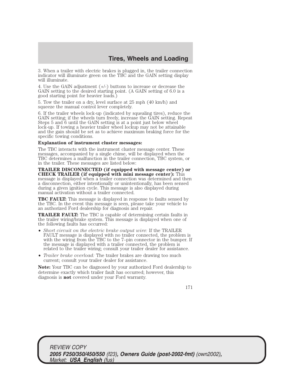 Tires, wheels and loading | FORD 2005 F-550 v.1 User Manual | Page 171 / 304