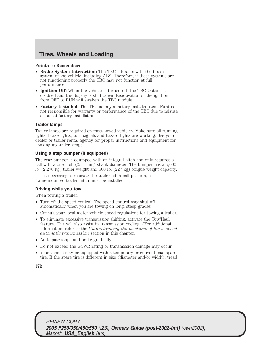 Tires, wheels and loading | FORD 2005 F-550 v.1 User Manual | Page 172 / 304