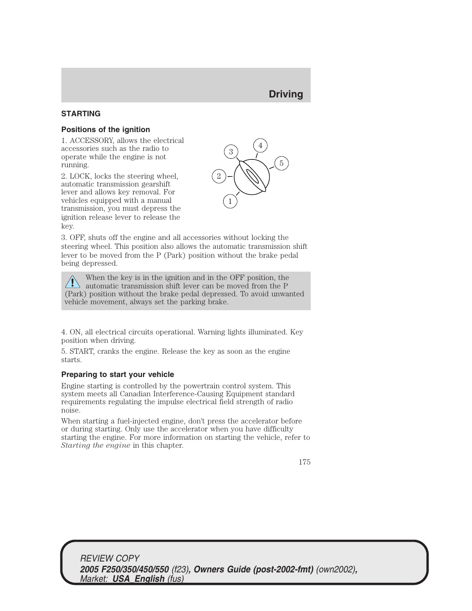 Driving | FORD 2005 F-550 v.1 User Manual | Page 175 / 304