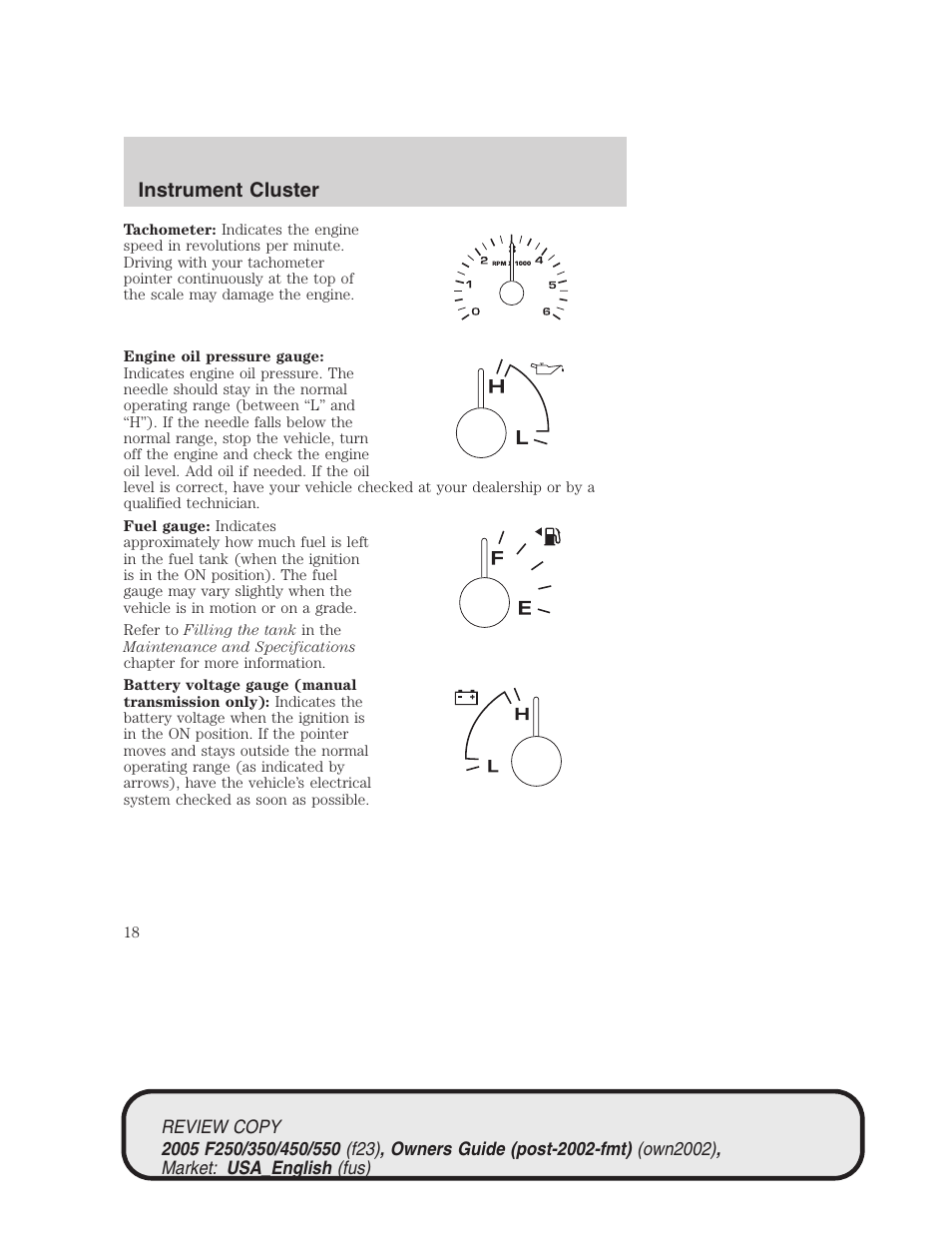 Instrument cluster | FORD 2005 F-550 v.1 User Manual | Page 18 / 304