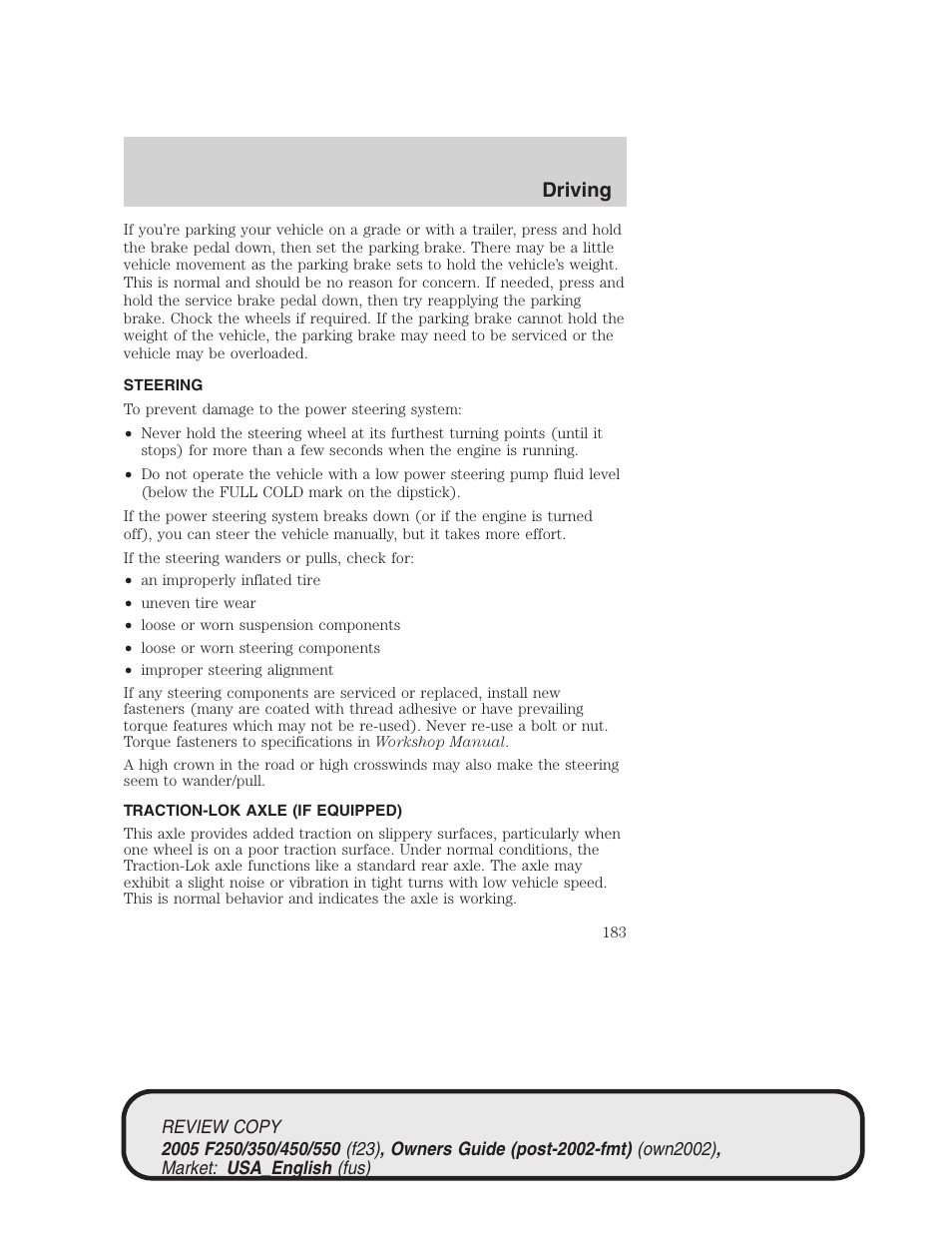Driving | FORD 2005 F-550 v.1 User Manual | Page 183 / 304