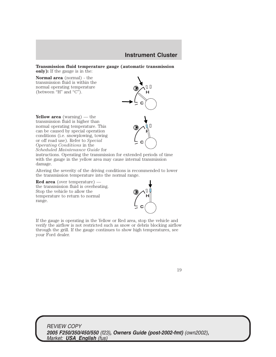 Instrument cluster | FORD 2005 F-550 v.1 User Manual | Page 19 / 304