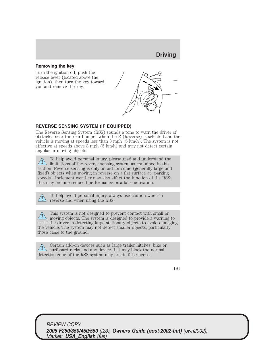 Driving | FORD 2005 F-550 v.1 User Manual | Page 191 / 304