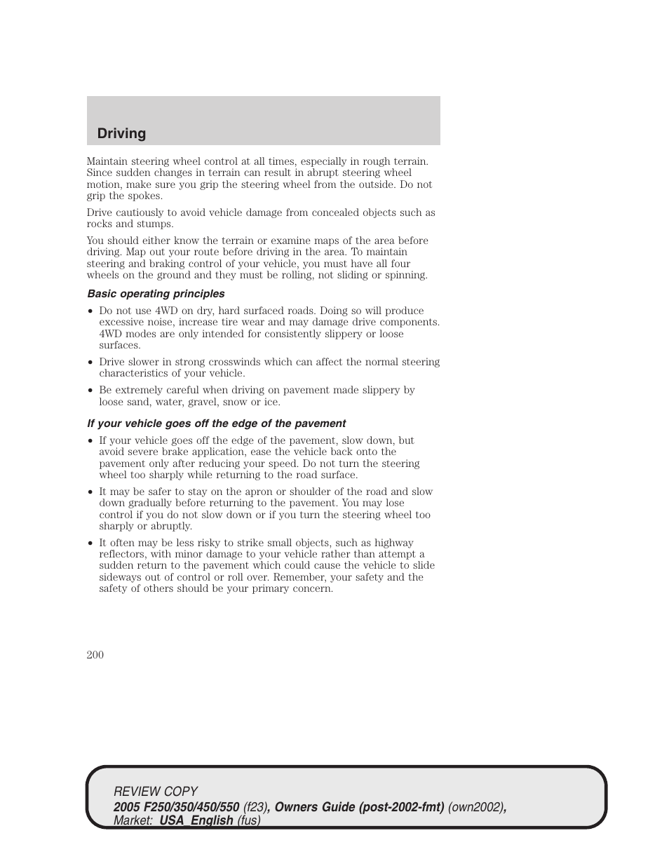 Driving | FORD 2005 F-550 v.1 User Manual | Page 200 / 304