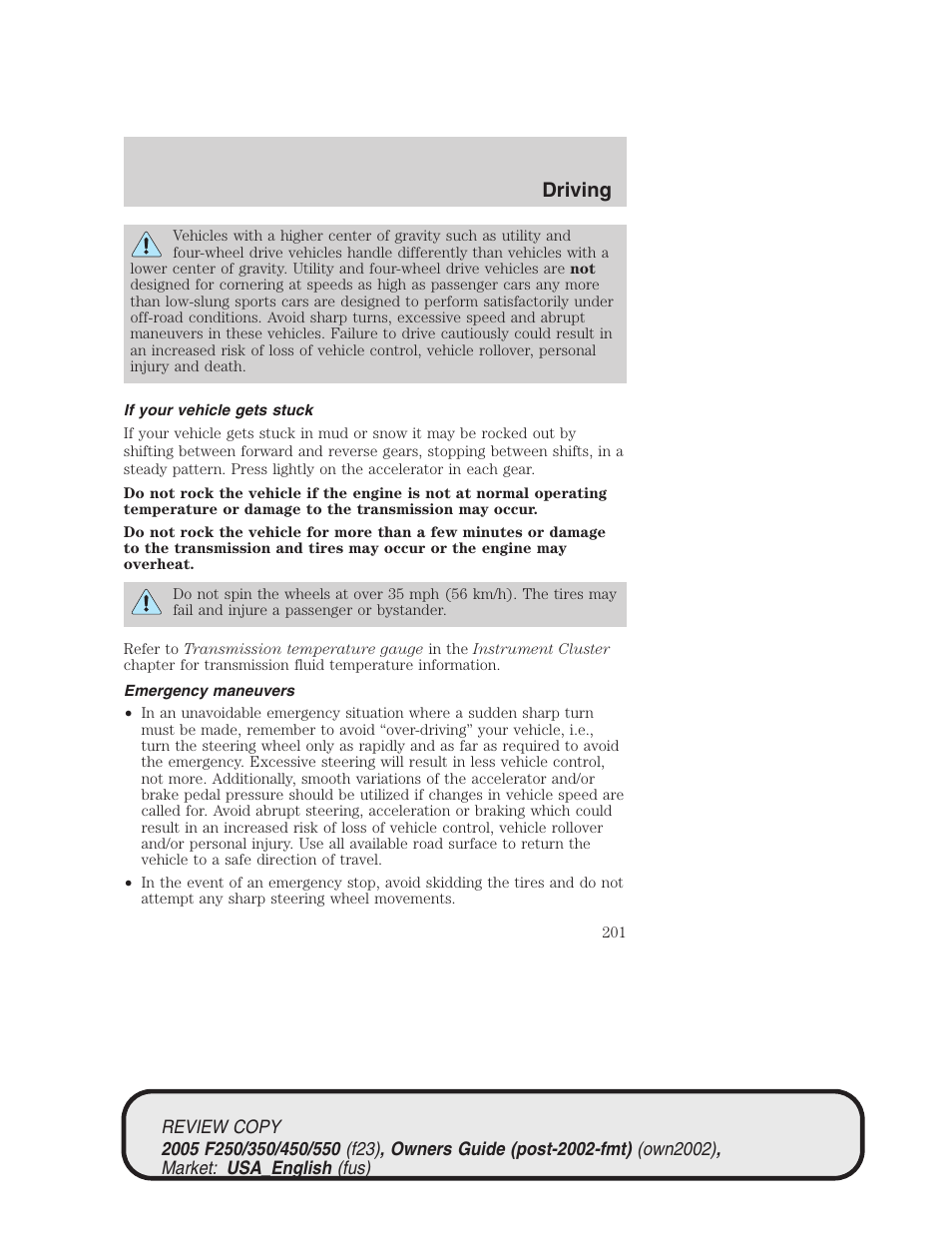 Driving | FORD 2005 F-550 v.1 User Manual | Page 201 / 304
