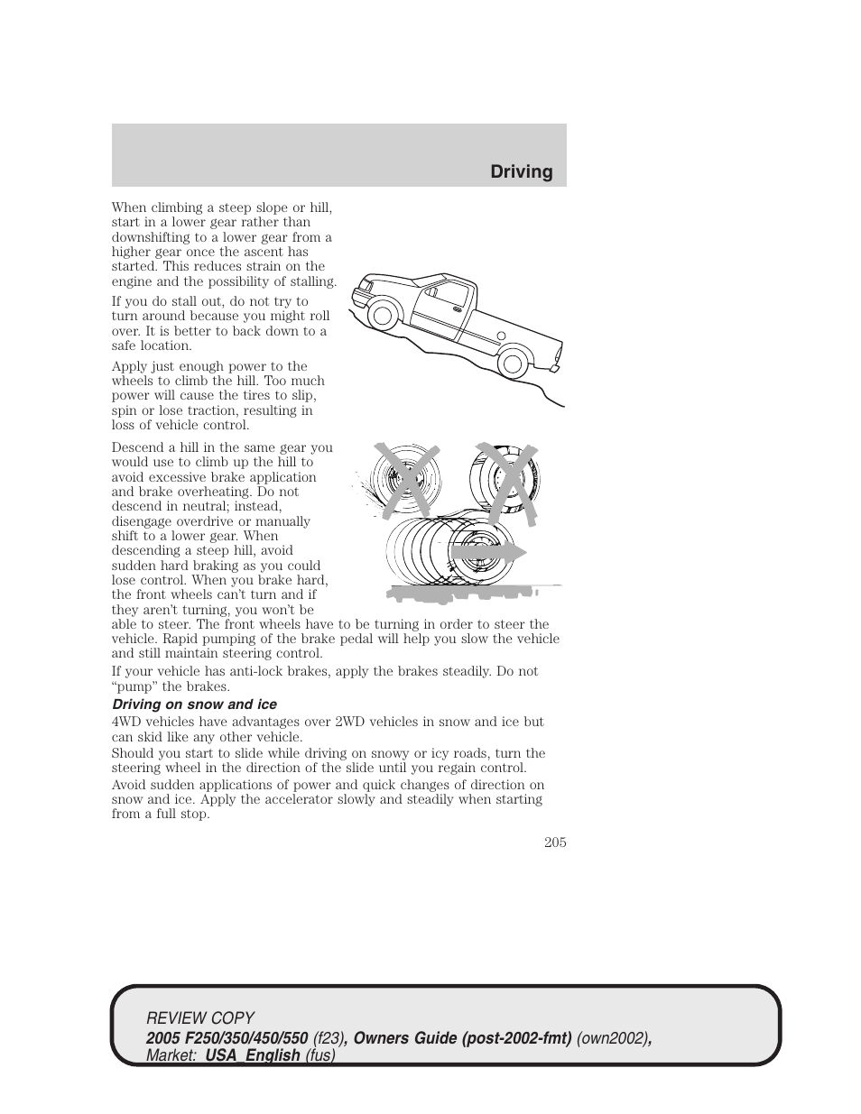 Driving | FORD 2005 F-550 v.1 User Manual | Page 205 / 304