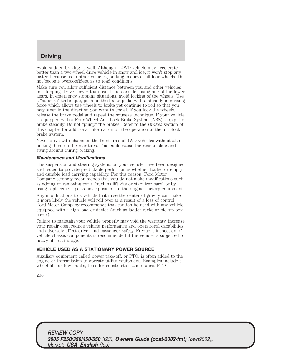 Driving | FORD 2005 F-550 v.1 User Manual | Page 206 / 304