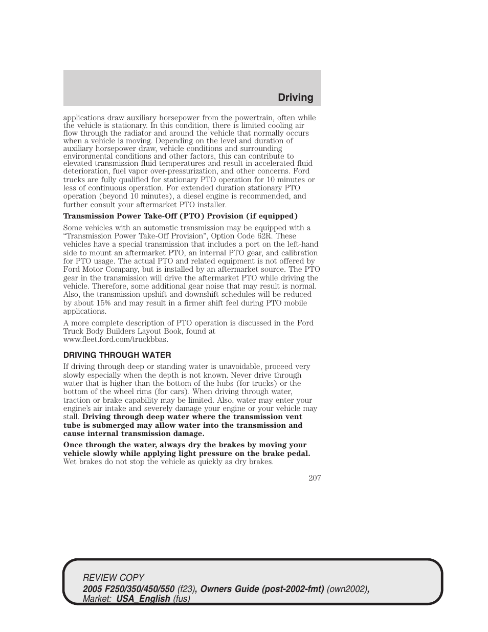 Driving | FORD 2005 F-550 v.1 User Manual | Page 207 / 304