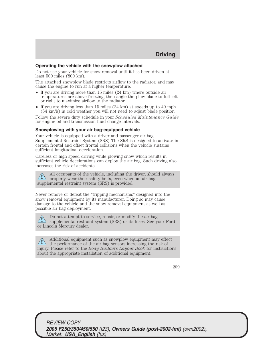 Driving | FORD 2005 F-550 v.1 User Manual | Page 209 / 304