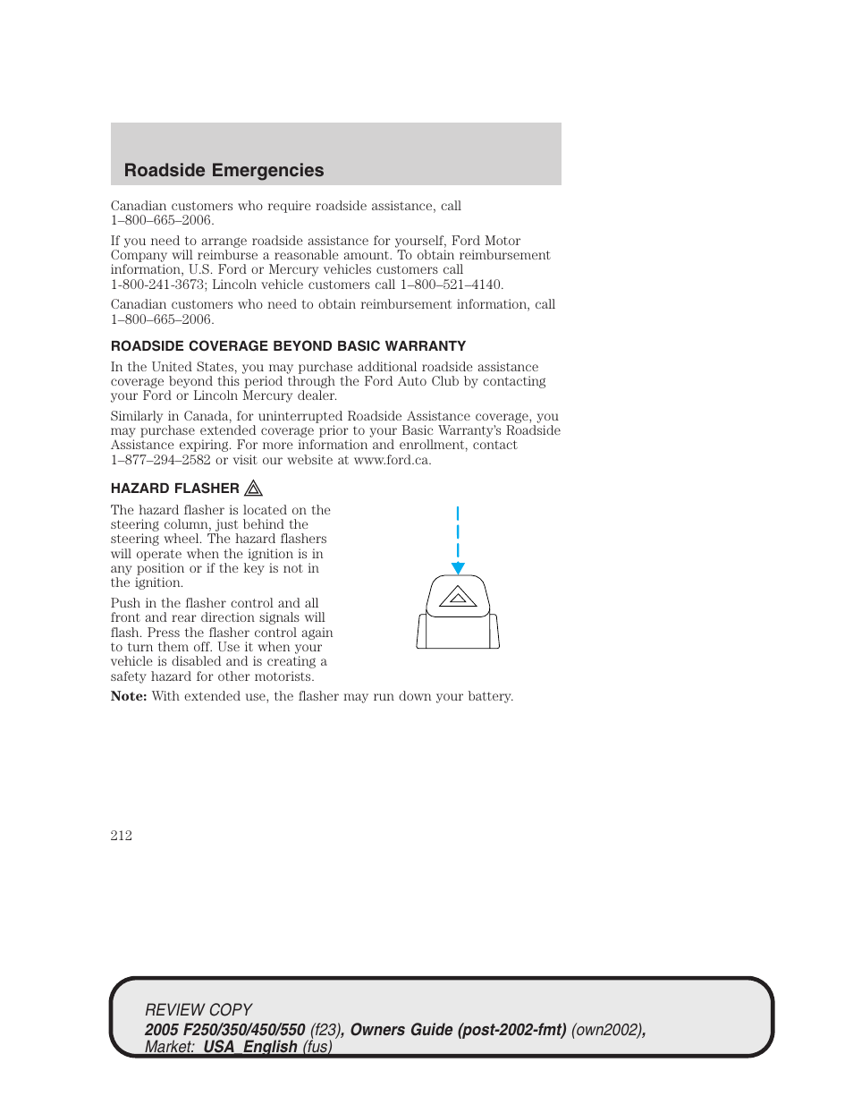 Roadside emergencies | FORD 2005 F-550 v.1 User Manual | Page 212 / 304