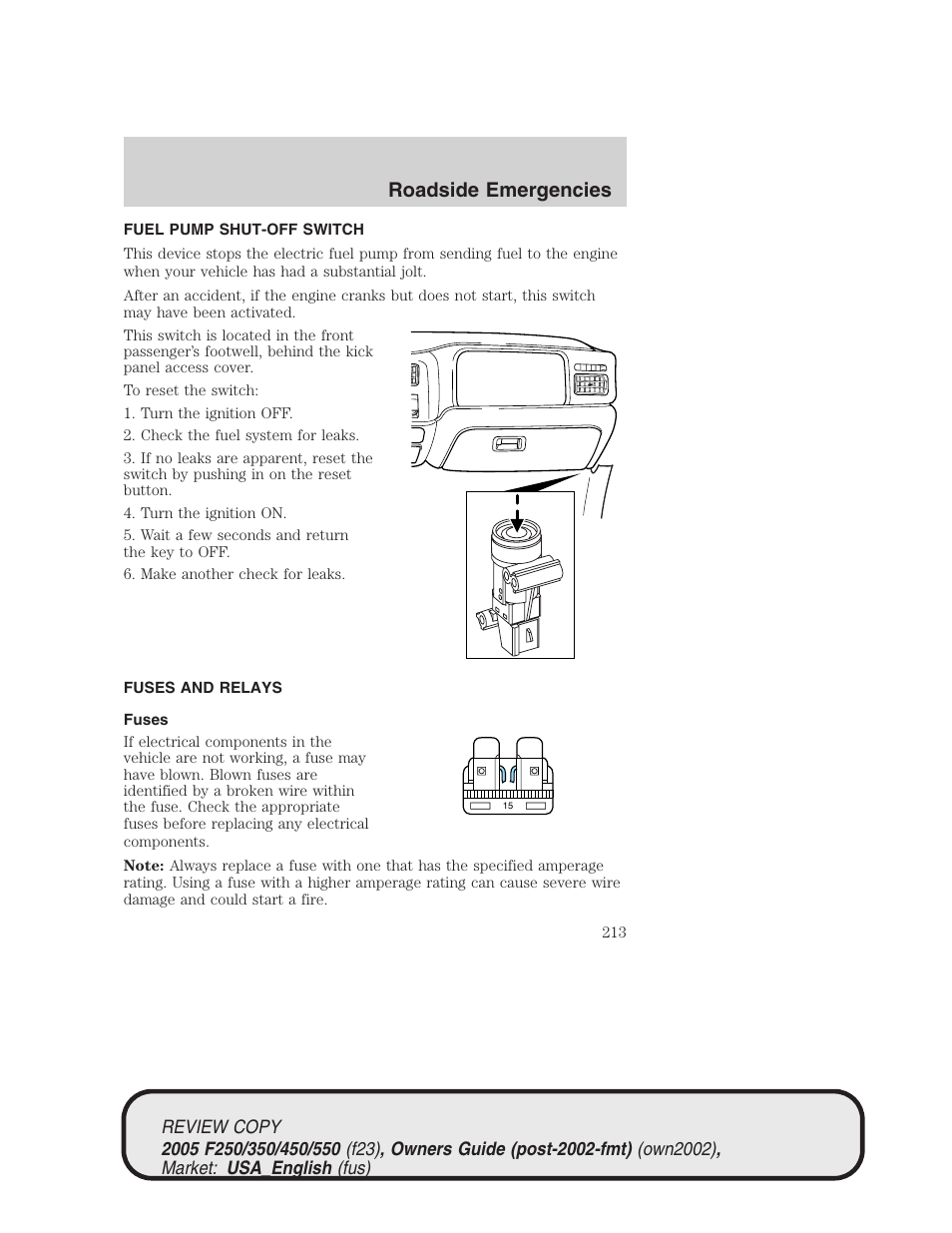 Roadside emergencies | FORD 2005 F-550 v.1 User Manual | Page 213 / 304