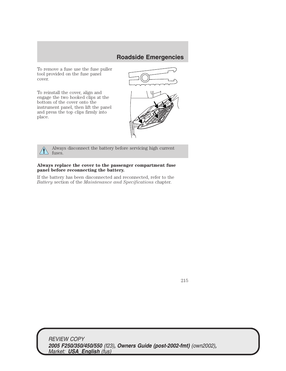 Roadside emergencies | FORD 2005 F-550 v.1 User Manual | Page 215 / 304