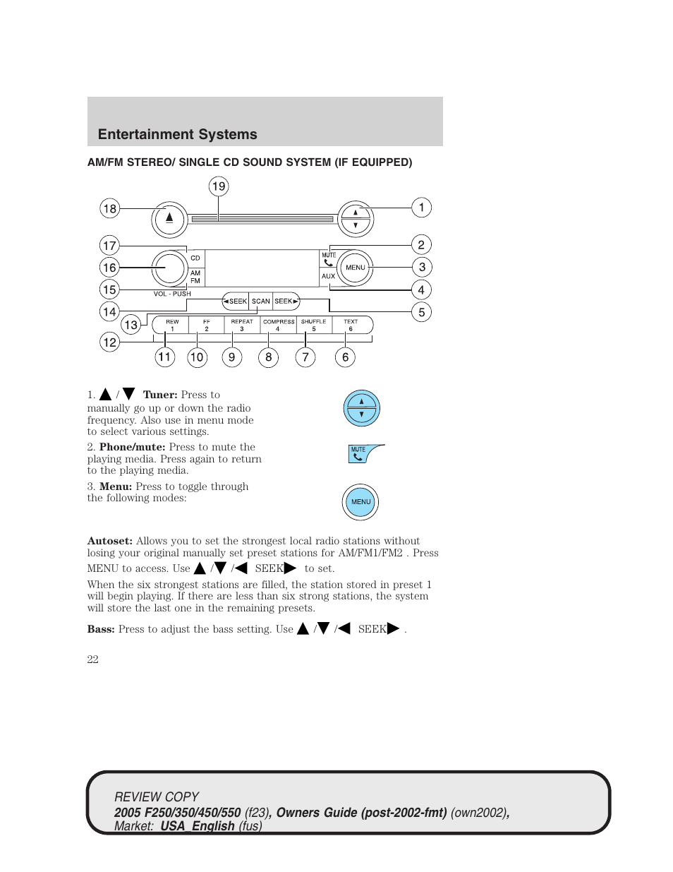 Entertainment systems | FORD 2005 F-550 v.1 User Manual | Page 22 / 304