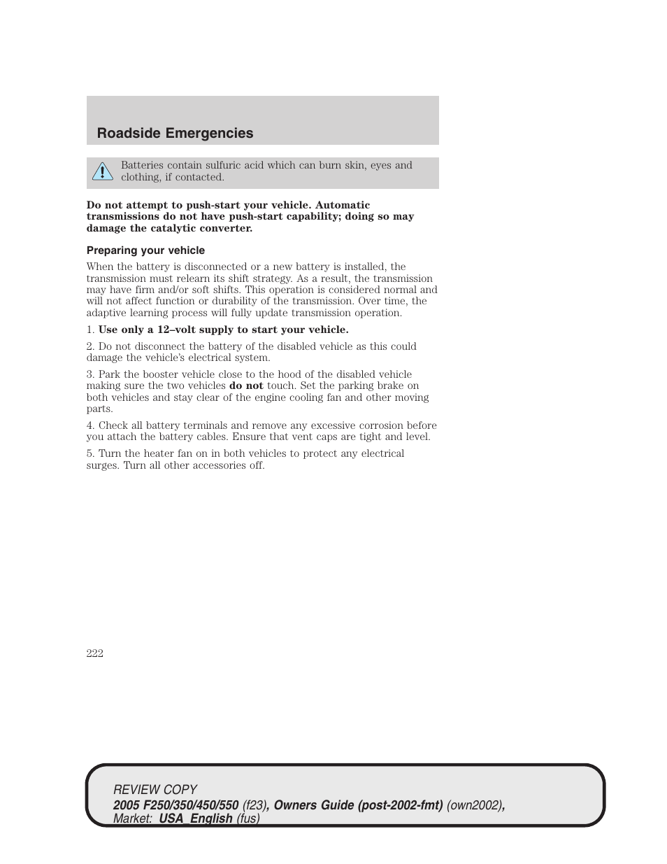 Roadside emergencies | FORD 2005 F-550 v.1 User Manual | Page 222 / 304