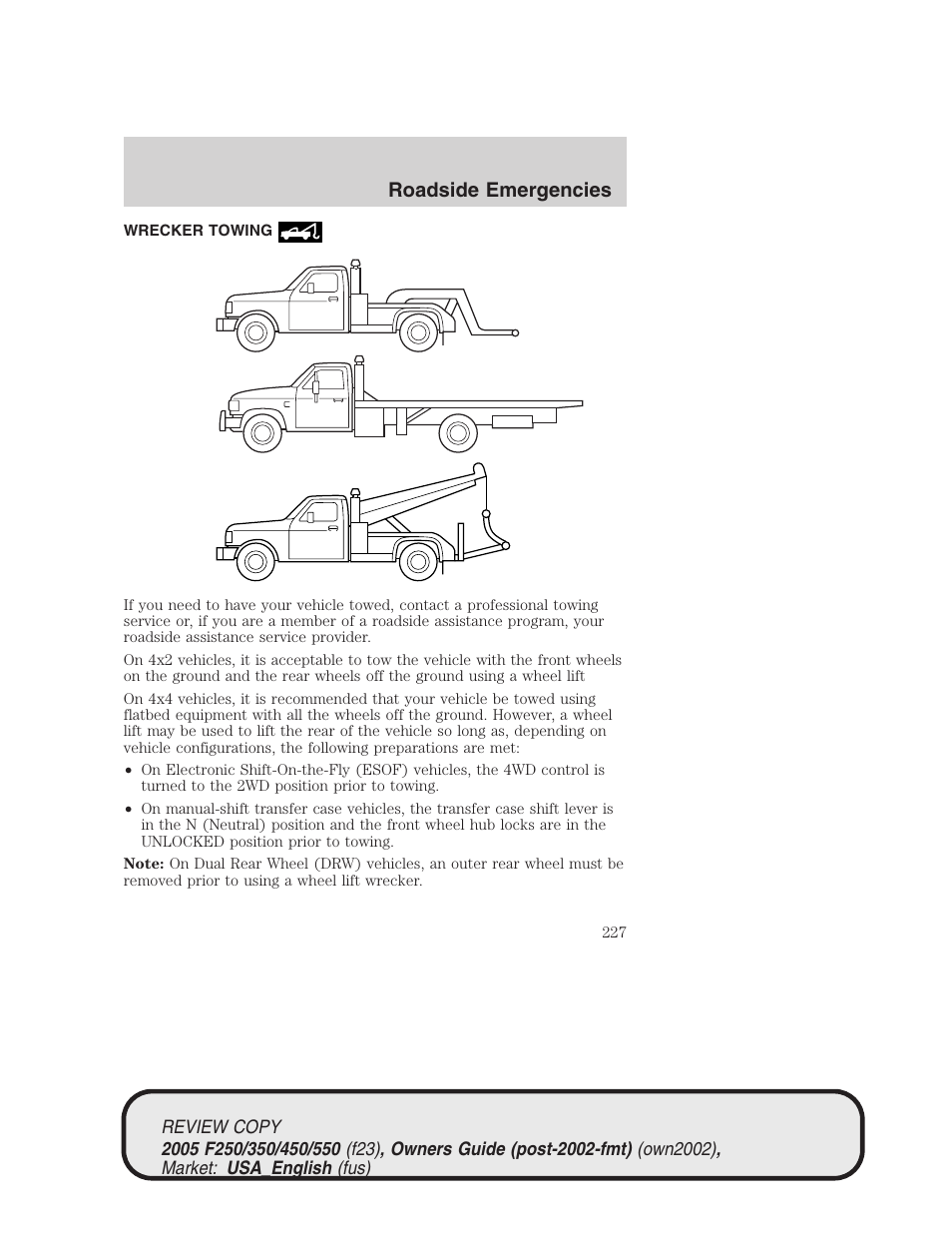 Roadside emergencies | FORD 2005 F-550 v.1 User Manual | Page 227 / 304