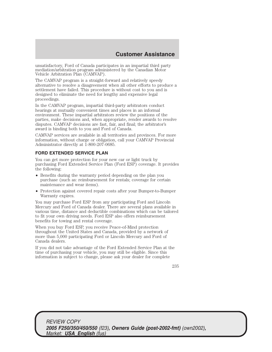 Customer assistance | FORD 2005 F-550 v.1 User Manual | Page 235 / 304