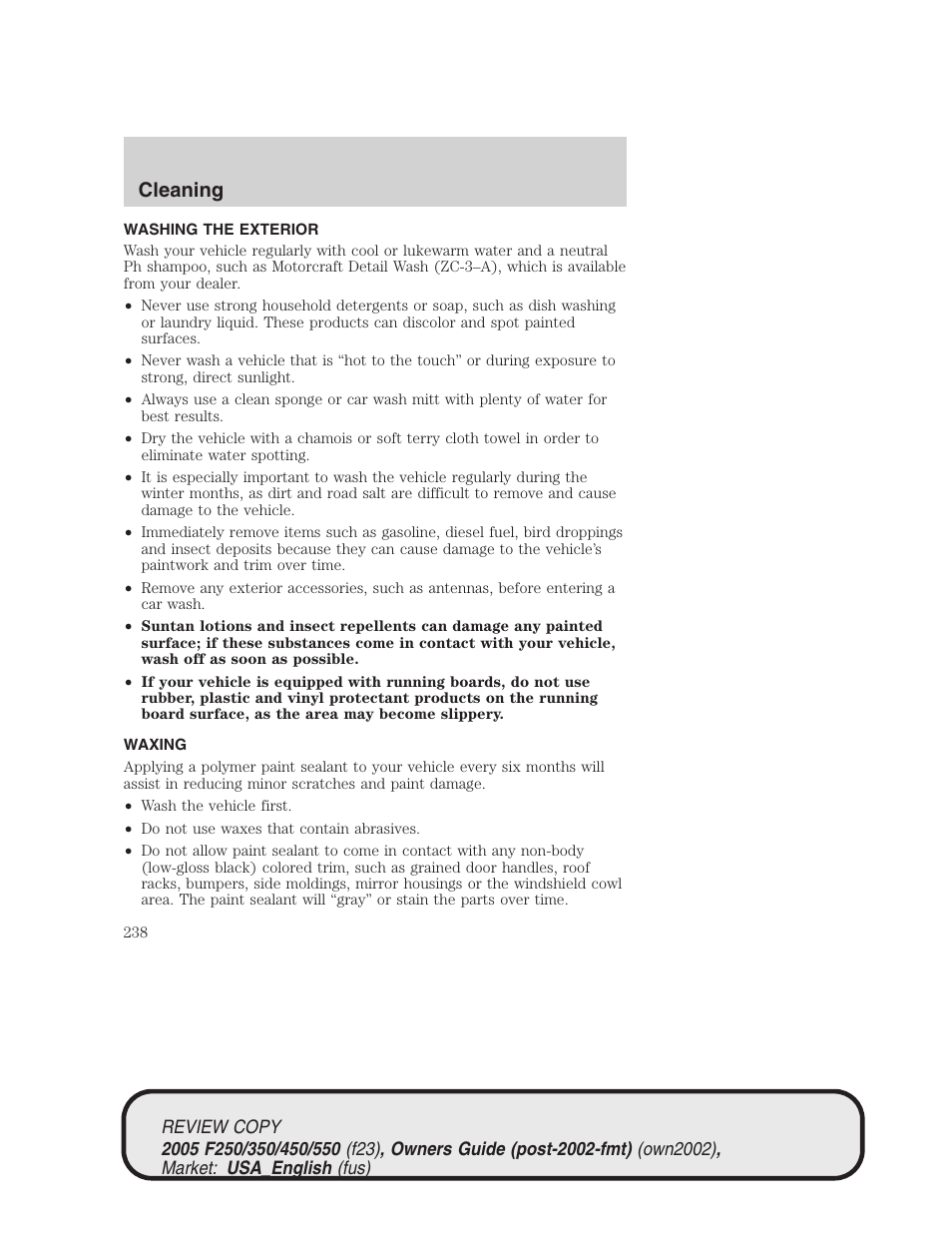 Cleaning | FORD 2005 F-550 v.1 User Manual | Page 238 / 304