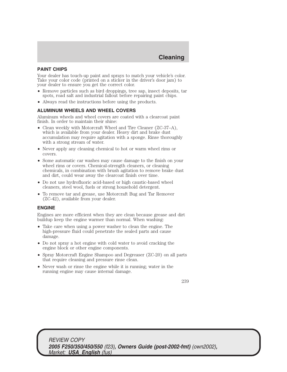 Cleaning | FORD 2005 F-550 v.1 User Manual | Page 239 / 304