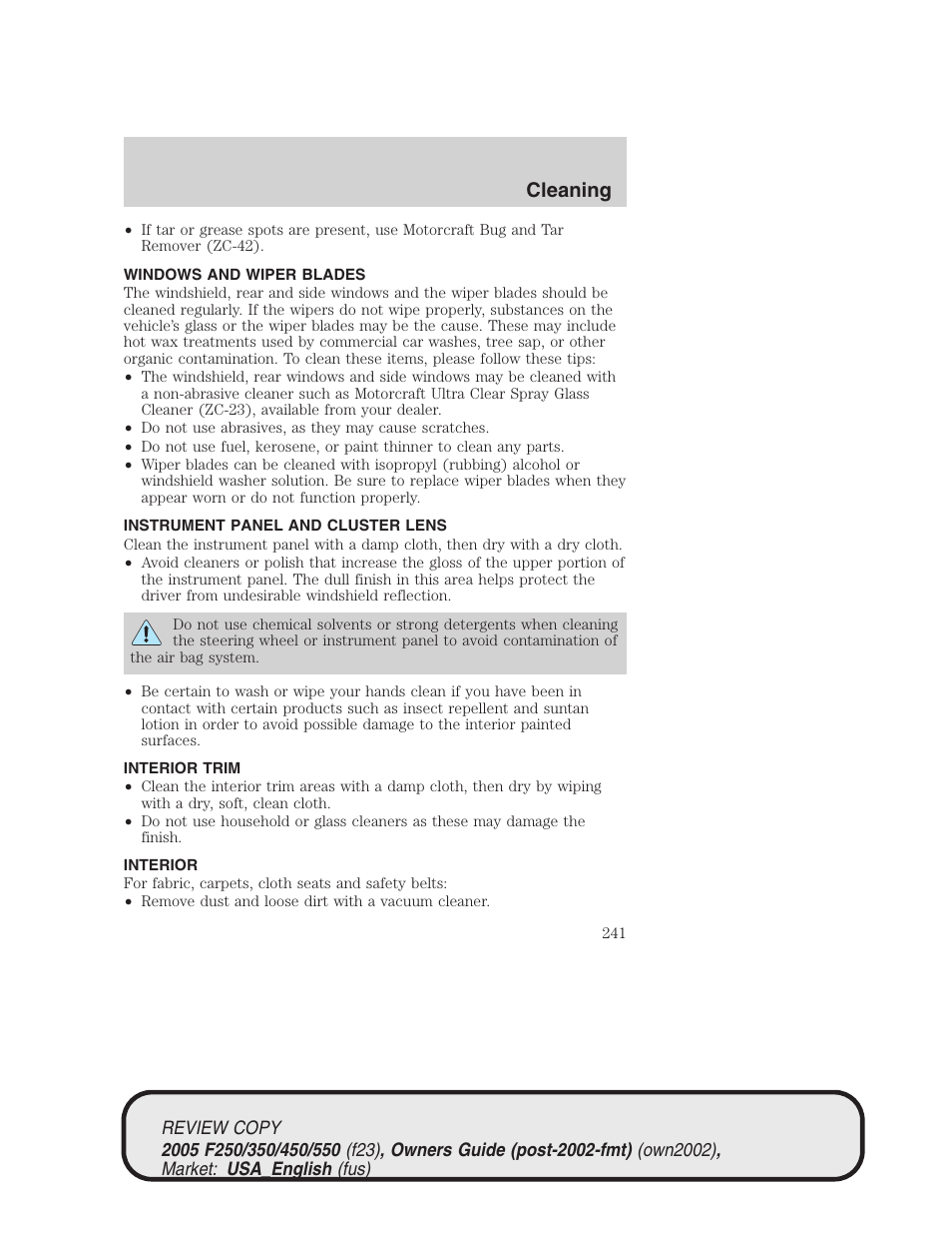 Cleaning | FORD 2005 F-550 v.1 User Manual | Page 241 / 304