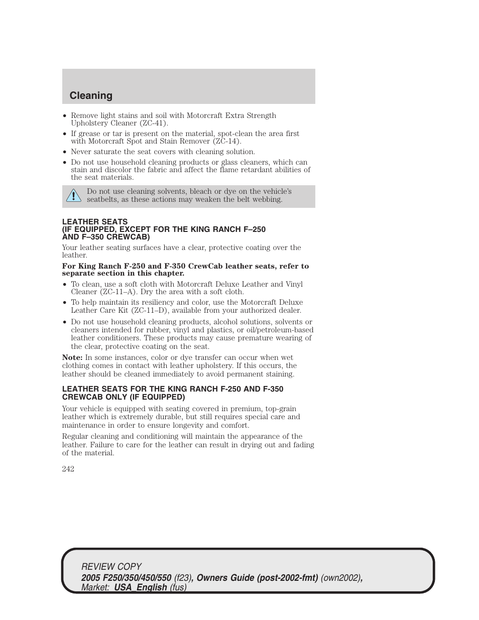 Cleaning | FORD 2005 F-550 v.1 User Manual | Page 242 / 304