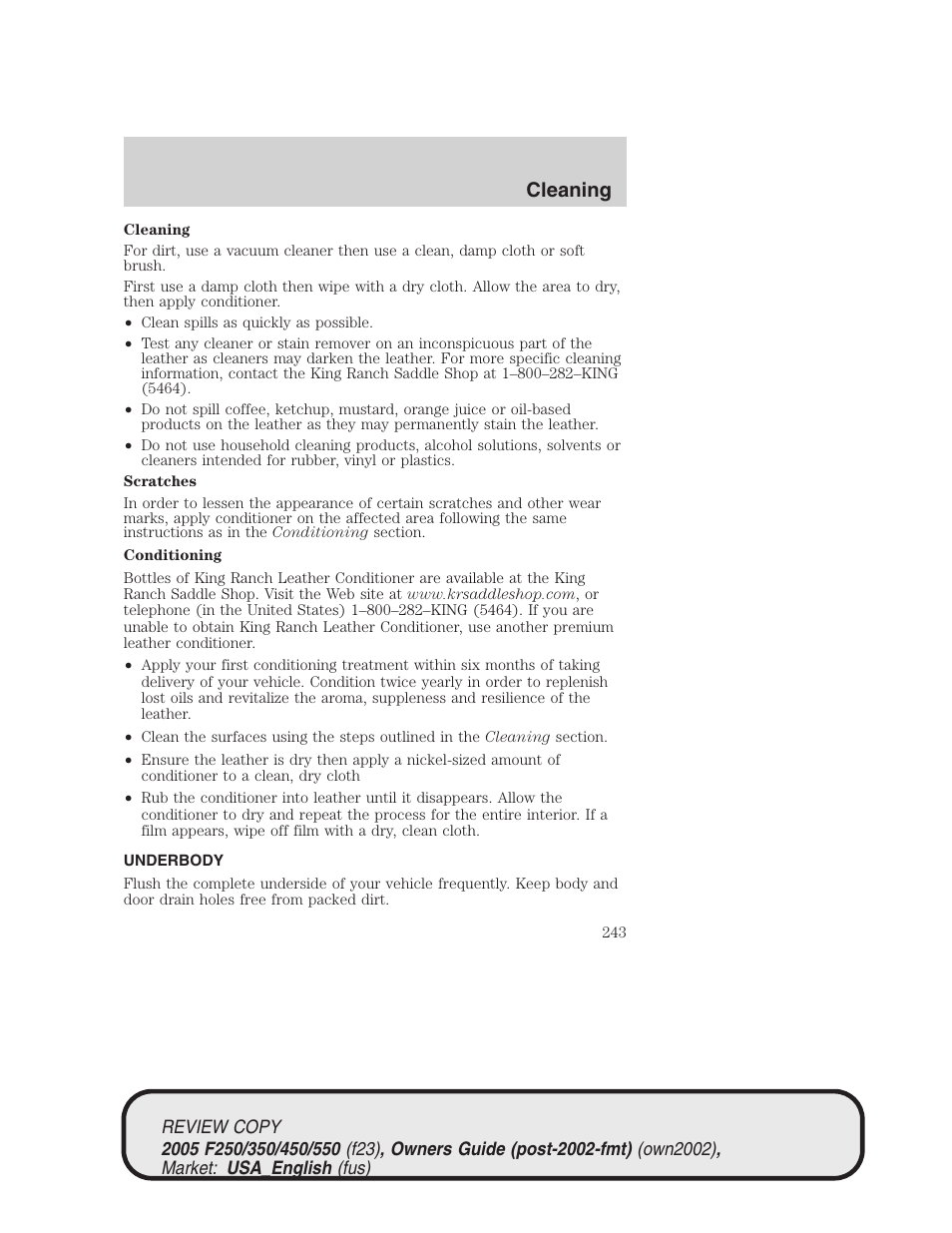 Cleaning | FORD 2005 F-550 v.1 User Manual | Page 243 / 304