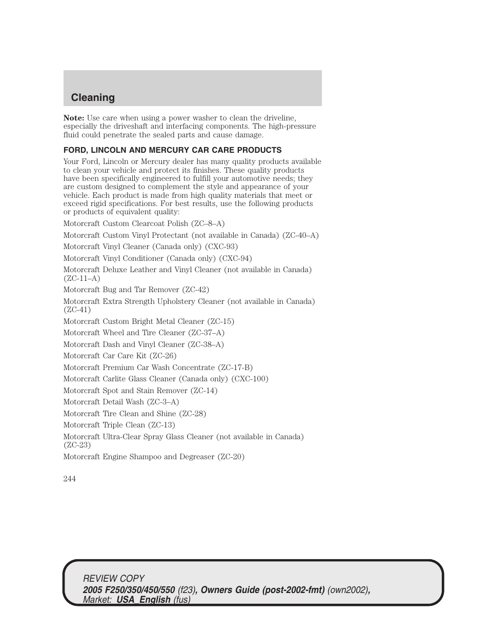 Cleaning | FORD 2005 F-550 v.1 User Manual | Page 244 / 304