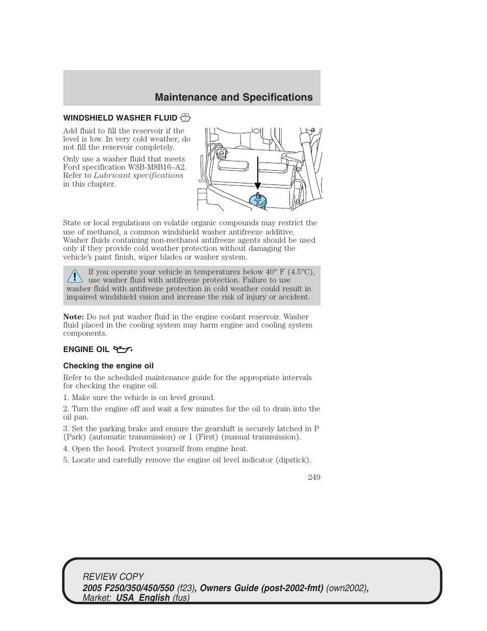 Maintenance and specifications | FORD 2005 F-550 v.1 User Manual | Page 249 / 304