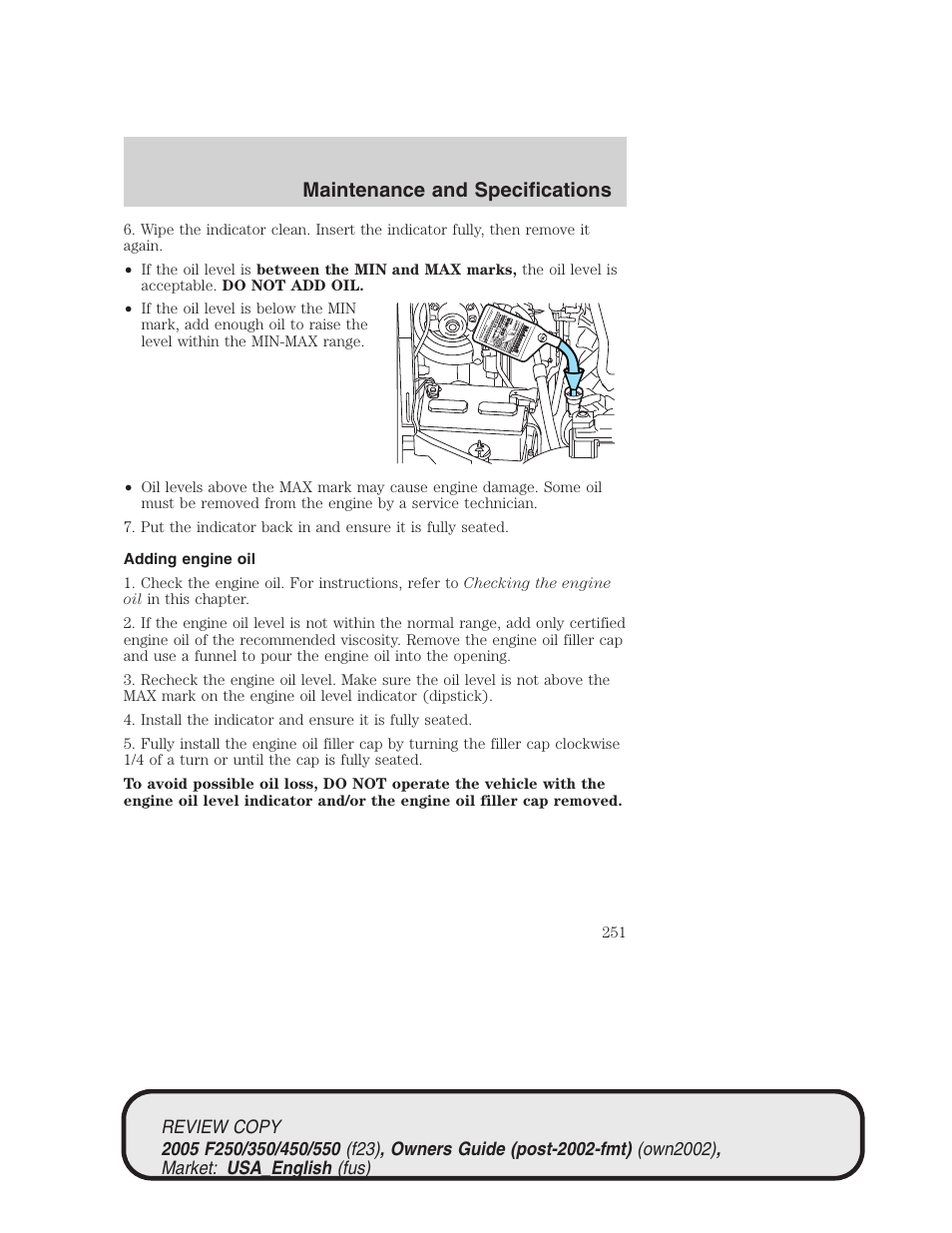 Maintenance and specifications | FORD 2005 F-550 v.1 User Manual | Page 251 / 304