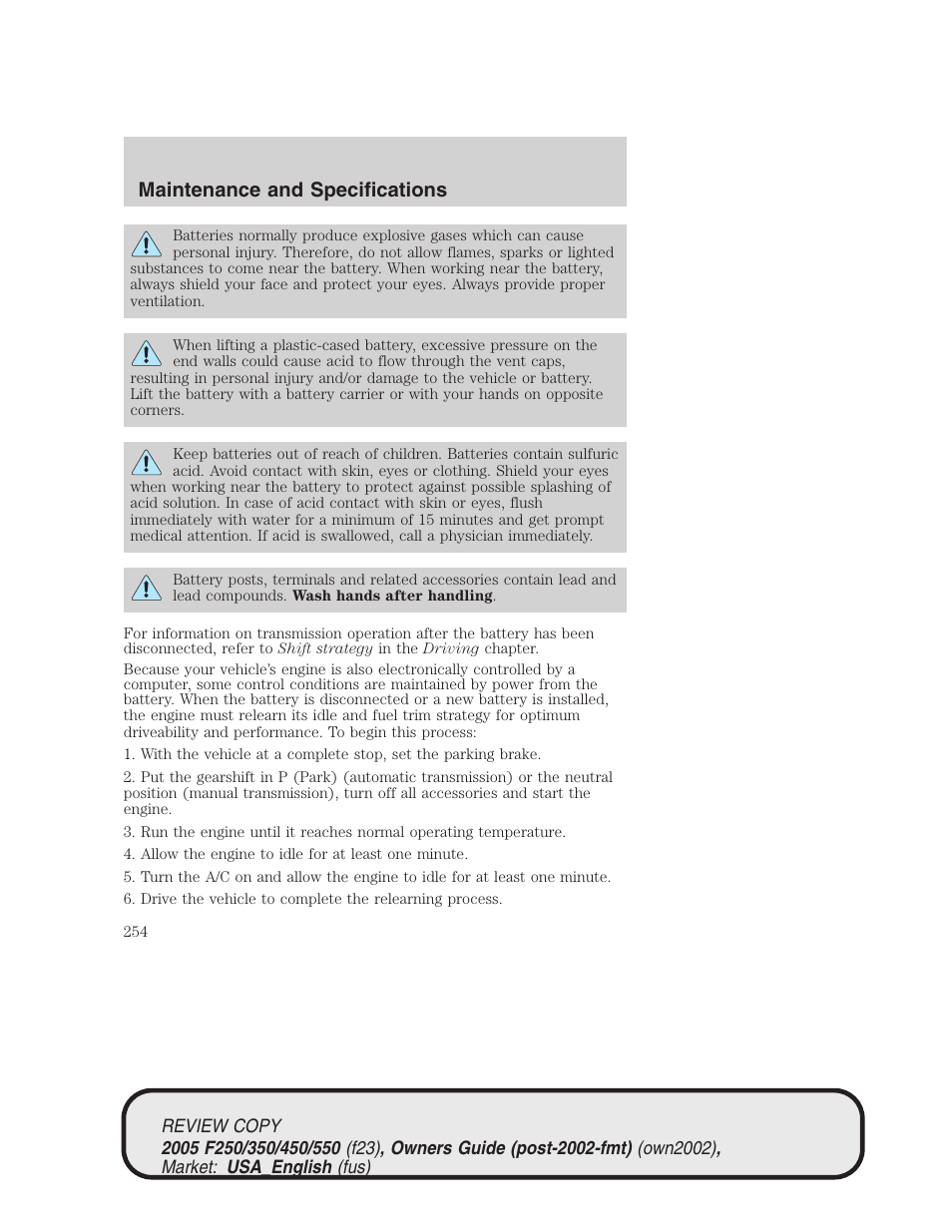 Maintenance and specifications | FORD 2005 F-550 v.1 User Manual | Page 254 / 304