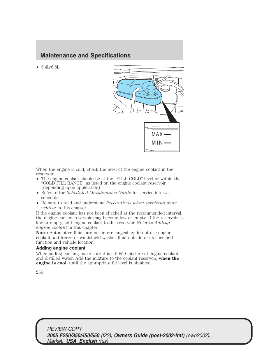 Maintenance and specifications | FORD 2005 F-550 v.1 User Manual | Page 256 / 304