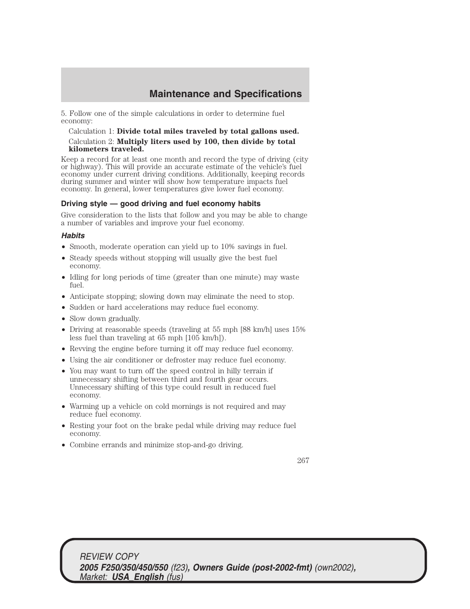 Maintenance and specifications | FORD 2005 F-550 v.1 User Manual | Page 267 / 304