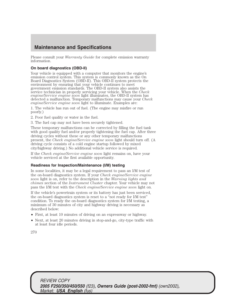 Maintenance and specifications | FORD 2005 F-550 v.1 User Manual | Page 270 / 304