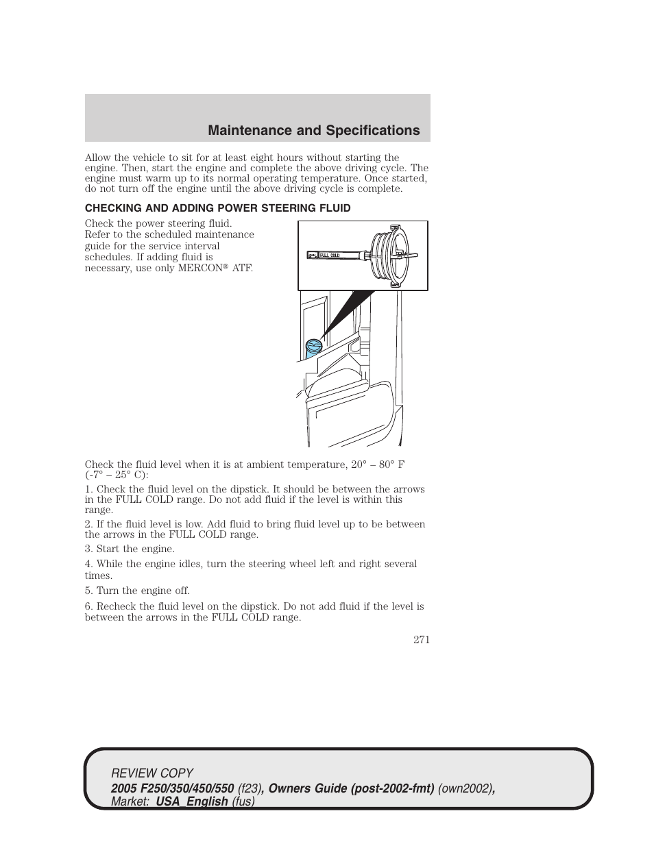 Maintenance and specifications | FORD 2005 F-550 v.1 User Manual | Page 271 / 304