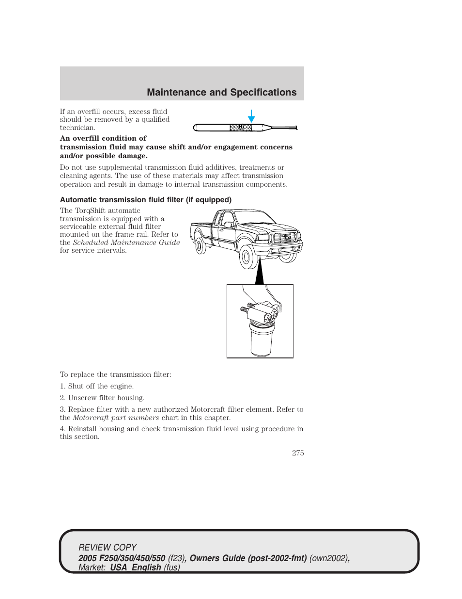 Maintenance and specifications | FORD 2005 F-550 v.1 User Manual | Page 275 / 304