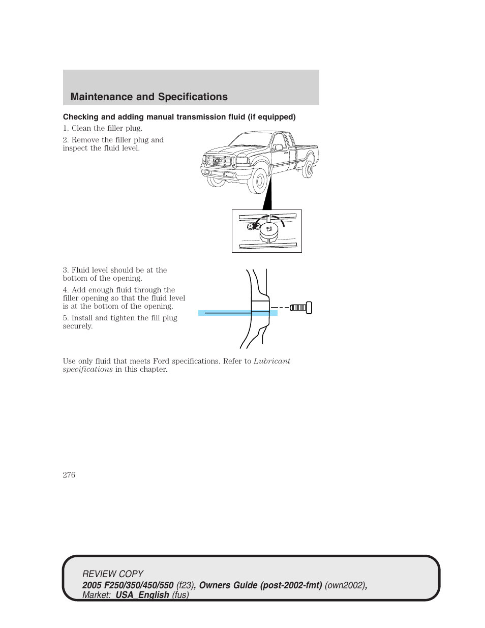 Maintenance and specifications | FORD 2005 F-550 v.1 User Manual | Page 276 / 304