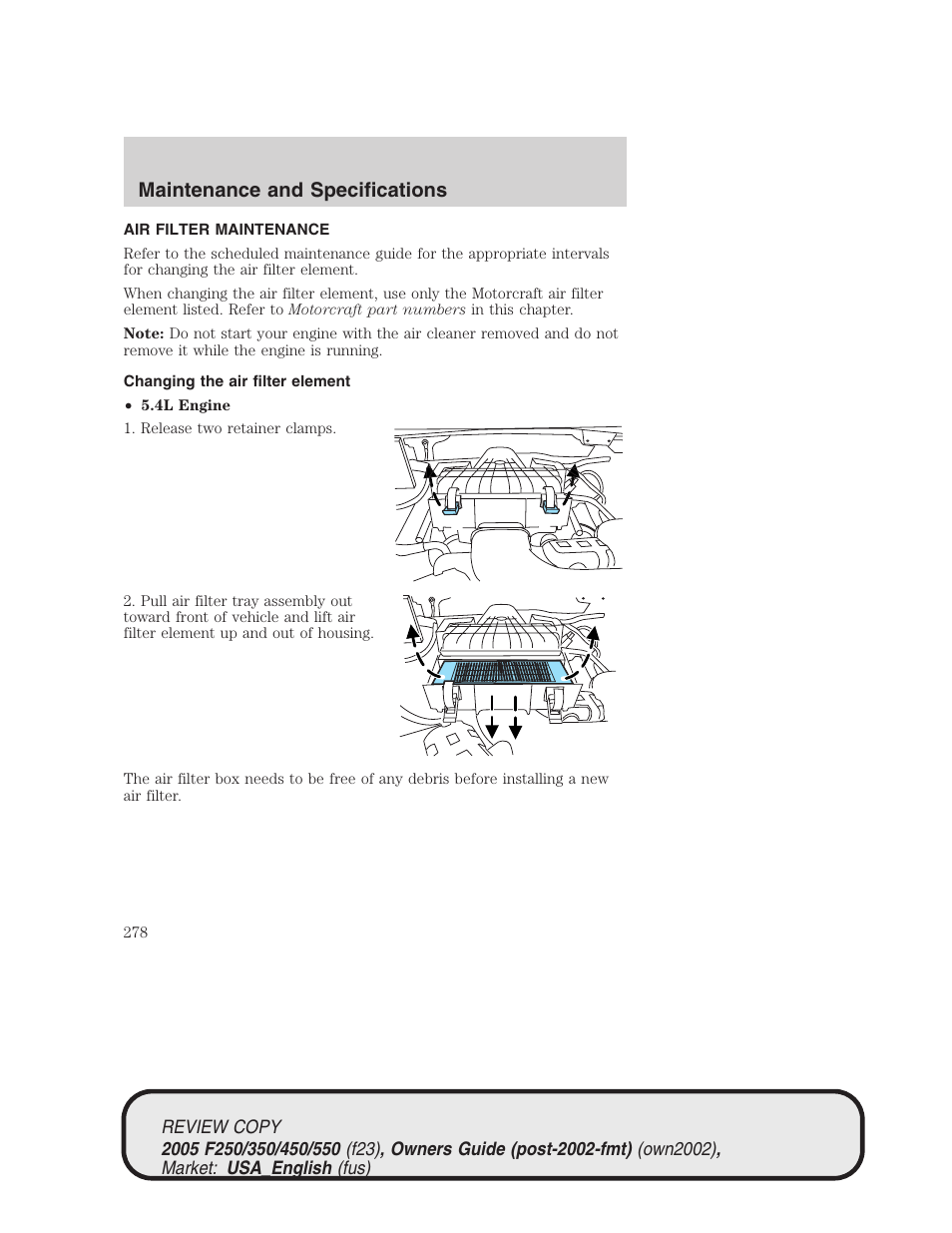 Maintenance and specifications | FORD 2005 F-550 v.1 User Manual | Page 278 / 304