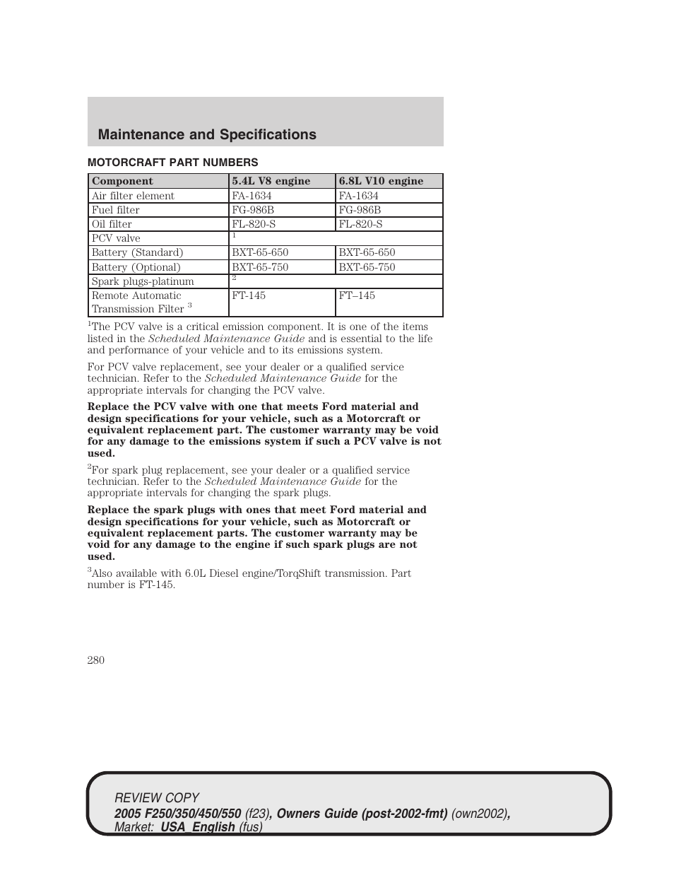 Maintenance and specifications | FORD 2005 F-550 v.1 User Manual | Page 280 / 304