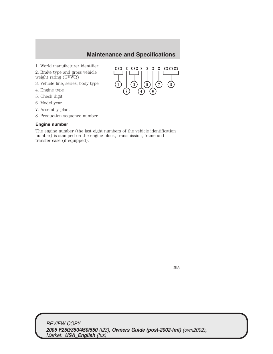 Maintenance and specifications | FORD 2005 F-550 v.1 User Manual | Page 295 / 304