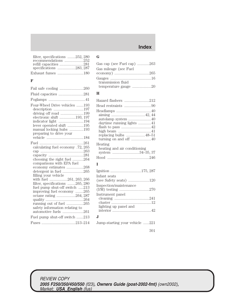 Index | FORD 2005 F-550 v.1 User Manual | Page 301 / 304