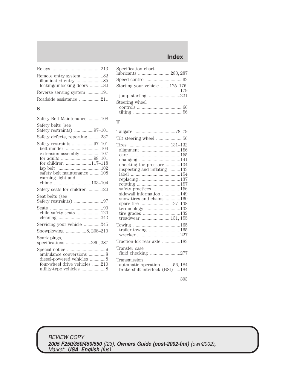 Index | FORD 2005 F-550 v.1 User Manual | Page 303 / 304