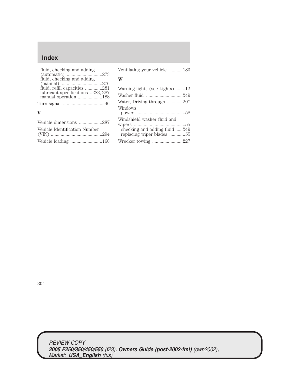 Index | FORD 2005 F-550 v.1 User Manual | Page 304 / 304