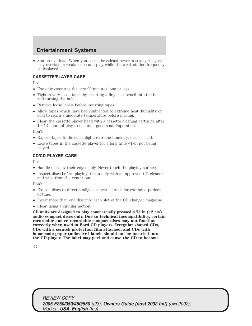 Entertainment systems | FORD 2005 F-550 v.1 User Manual | Page 32 / 304