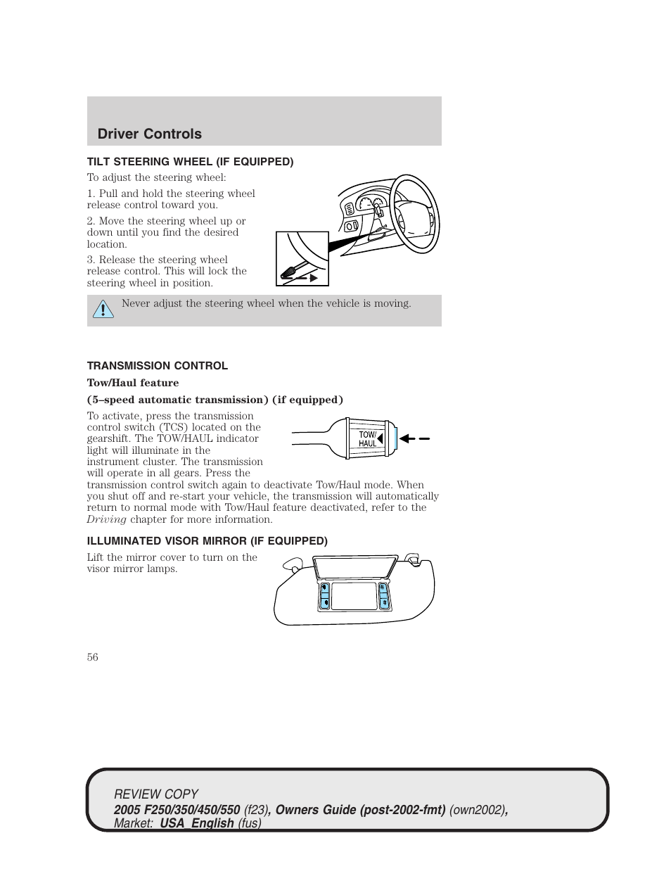 Driver controls | FORD 2005 F-550 v.1 User Manual | Page 56 / 304